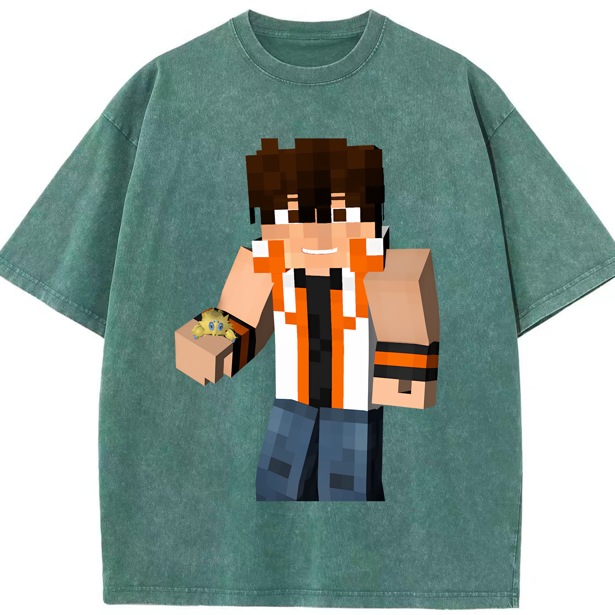 （画像用） マインクラフト ブロックの世界 Minecraft MC Block world 綿100% ヴィンテージ風 半袖Tシャツ（フロントプリント）